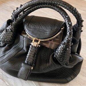 Fendi Black Leather Shoulder Bag with Braided Handles